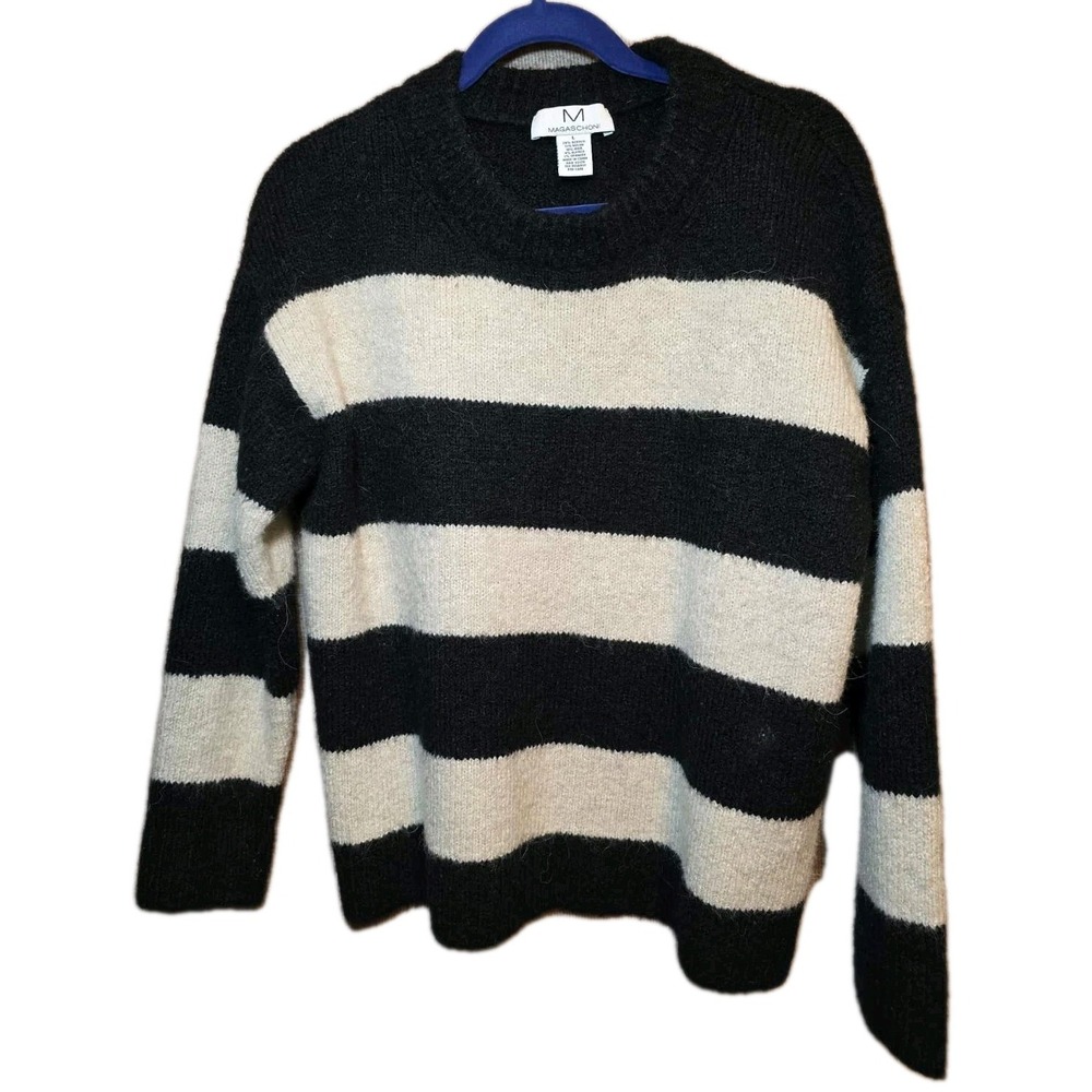 Magaschoni Sz L Black/Cream Soft Sweater Long Sleeve Pullover